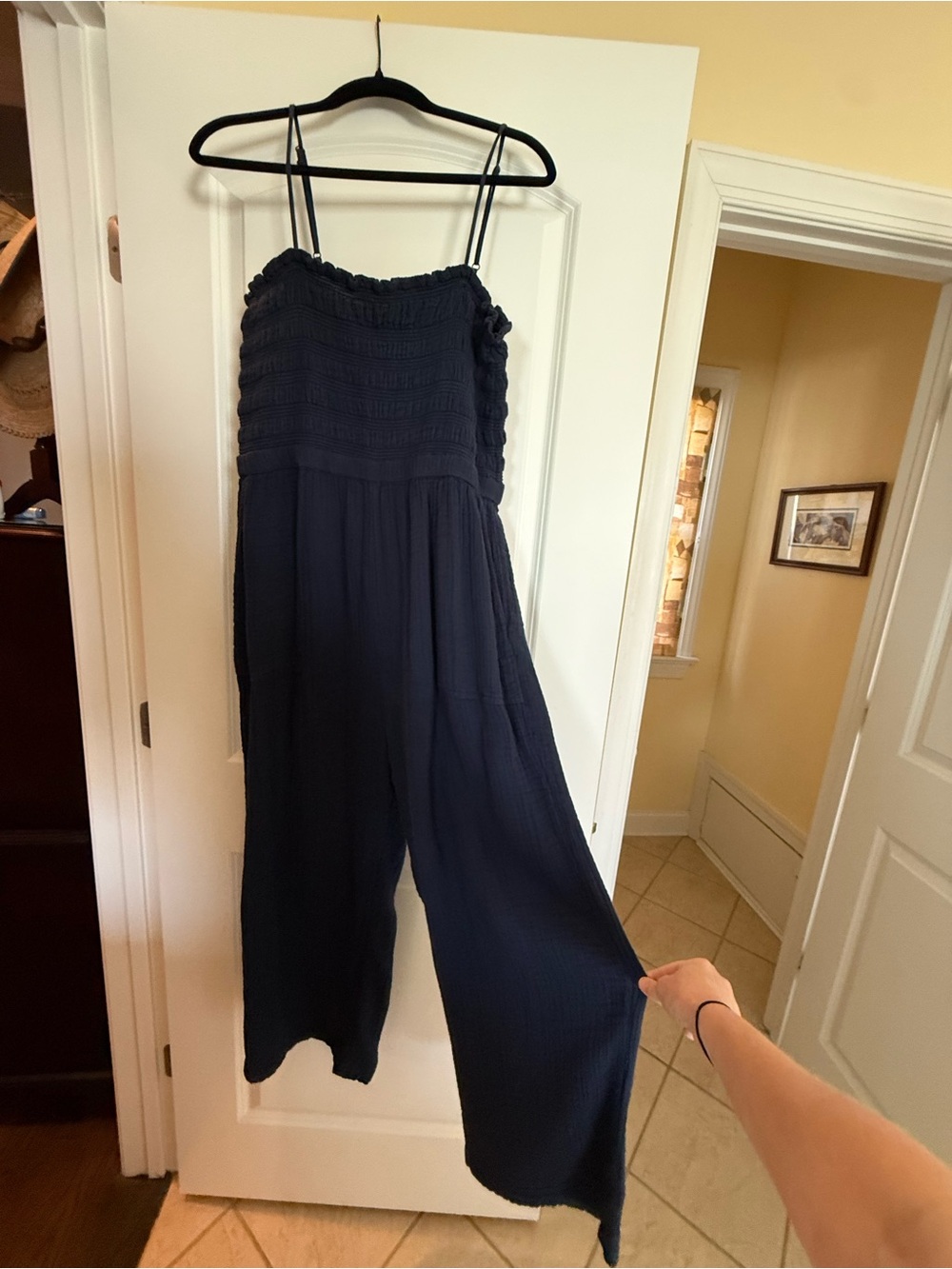 Lou & Grey Navy Smocked Wide-Leg Jumpsuit